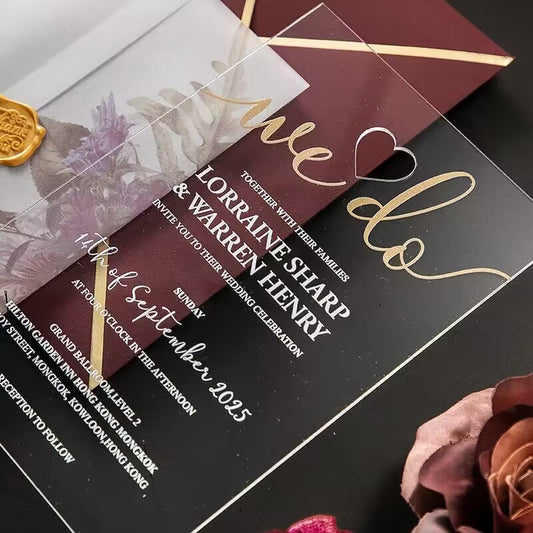 Clear acrylic wedding invitation card