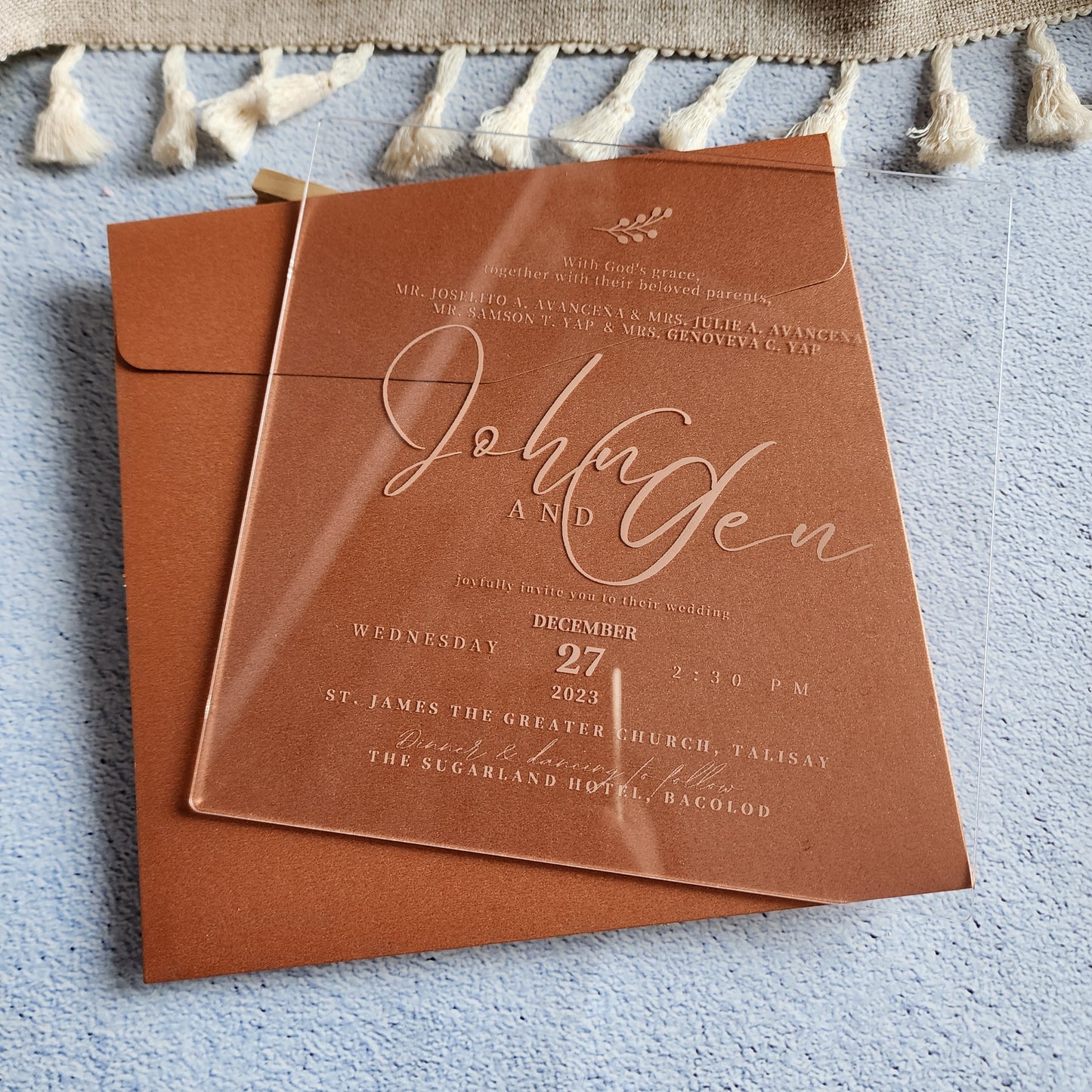 Clear acrylic wedding invitation card